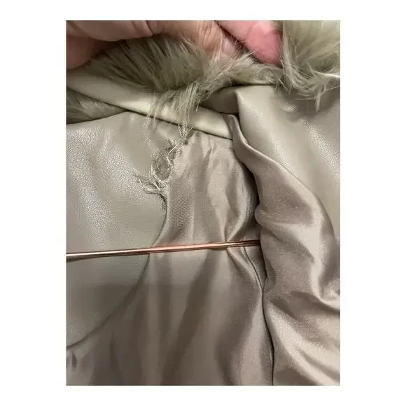 Revolve Ena Pelly Willow Faux Fur Cropped Jacket Zip Up Long Sleeve Taupe Size 2